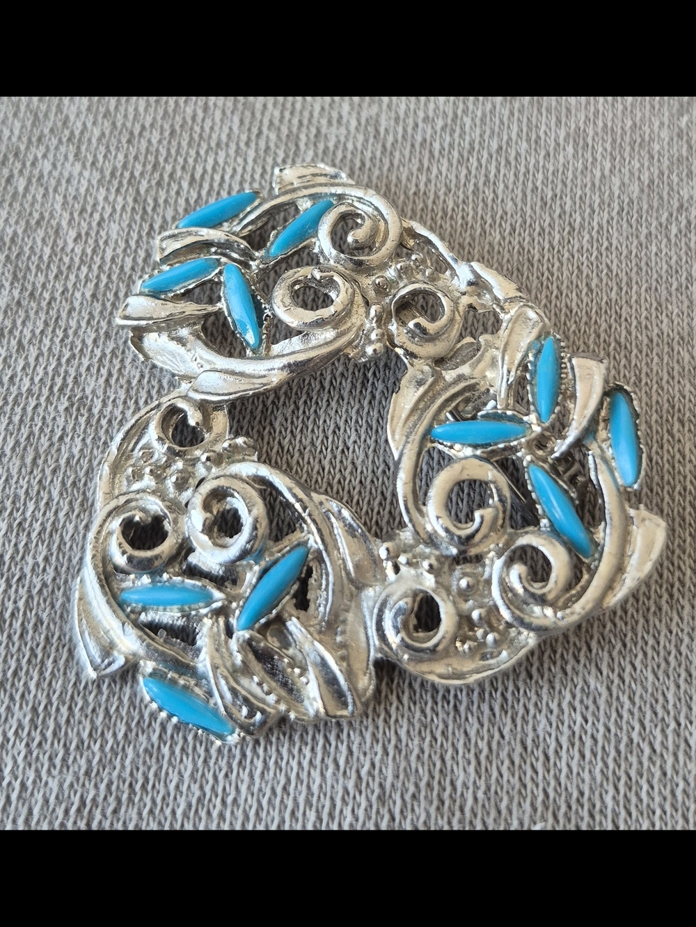Turquoise-Accent Silver Floral Brooch - Women Jewelry